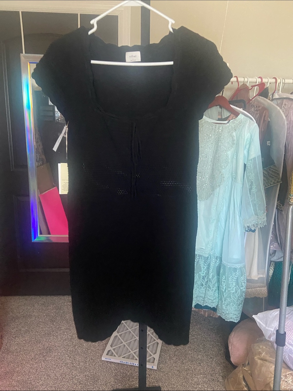 Aritzia Black Short-Sleeve Knit Midi Dress